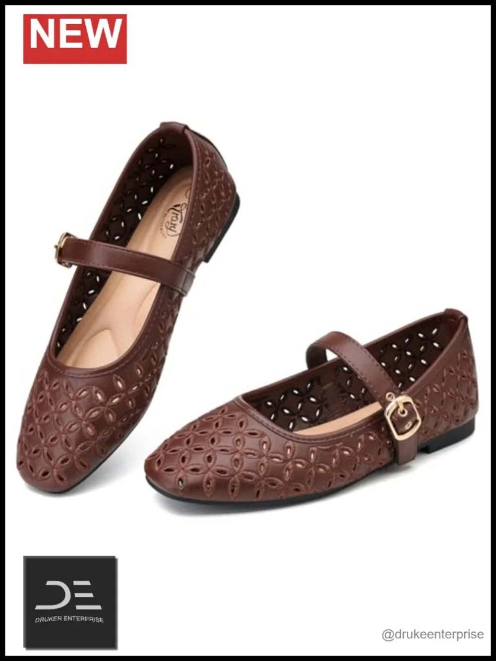 Breathable Cutout Mary Jane Flats with Memory Foam - Ankle Strap Dressy